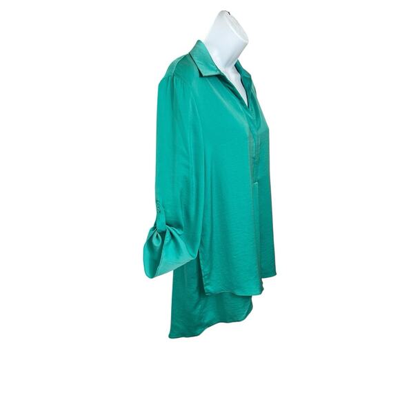 Renuar Jade Airflow Blouse Sz Small3/4 V-Neck Roll Tab Sleeves Oversized Top - Picture 4 of 9